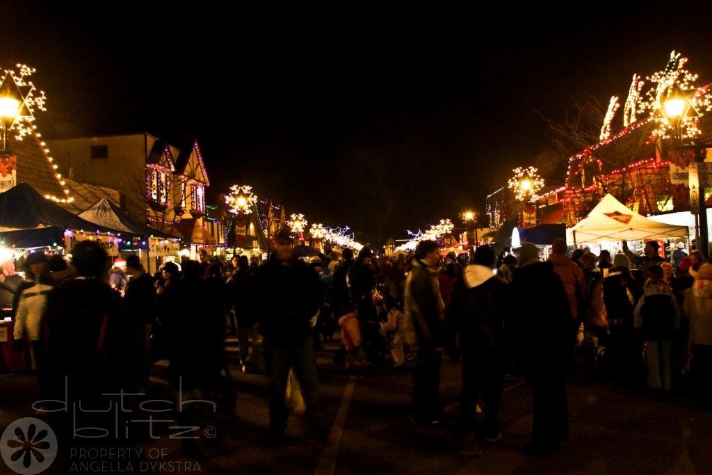 Main Street, with lights and crowds Main Street, with lights and crowds